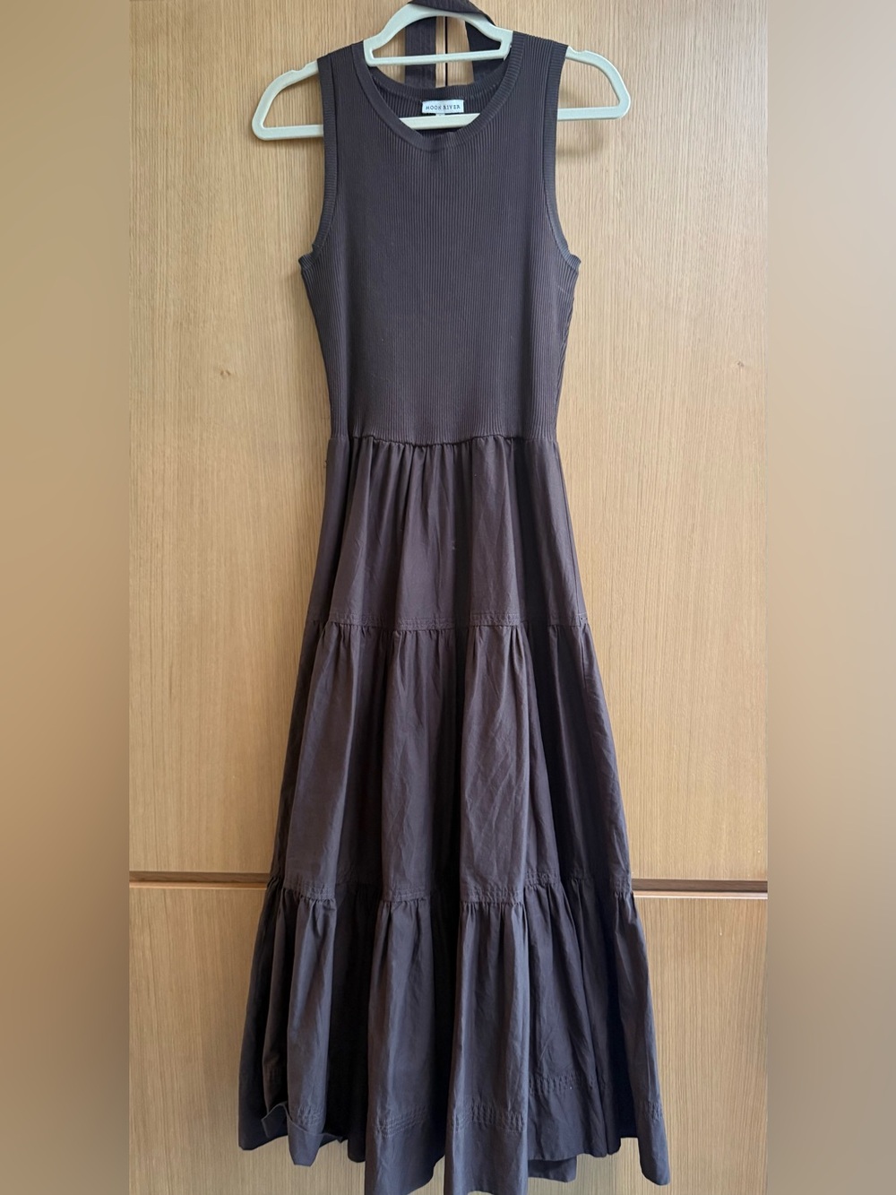 Moon River Sleeveless Tiered Midi Dress in Dark Brown